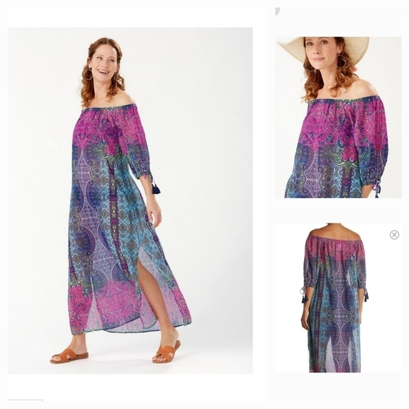 Tommy‎ BahamaSun-Kissed On GeorgetteOff-The-Shoulder Maxi Dress - Picture 1 of 2
